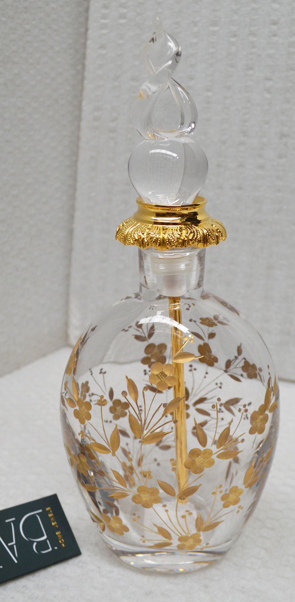 1 x BALDI 'Home Jewels' Italian Hand-crafted Artisan Oval Bottle In Clear Crystal - Gilt Spring