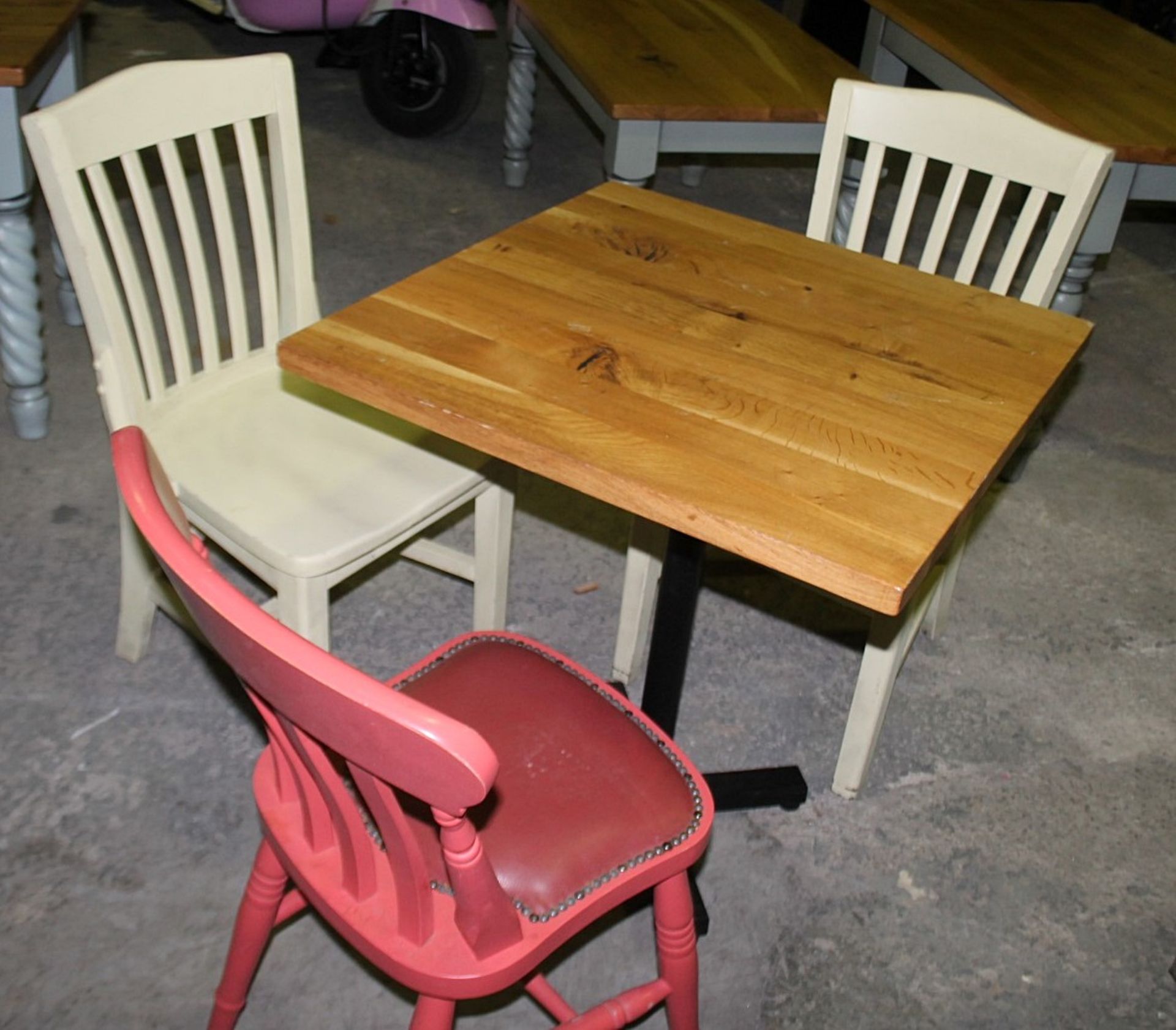 1 x Solid Wood Farmhouse Square Bistro Table With 3 x Chairs Featuring A Solid Oak Table Top -