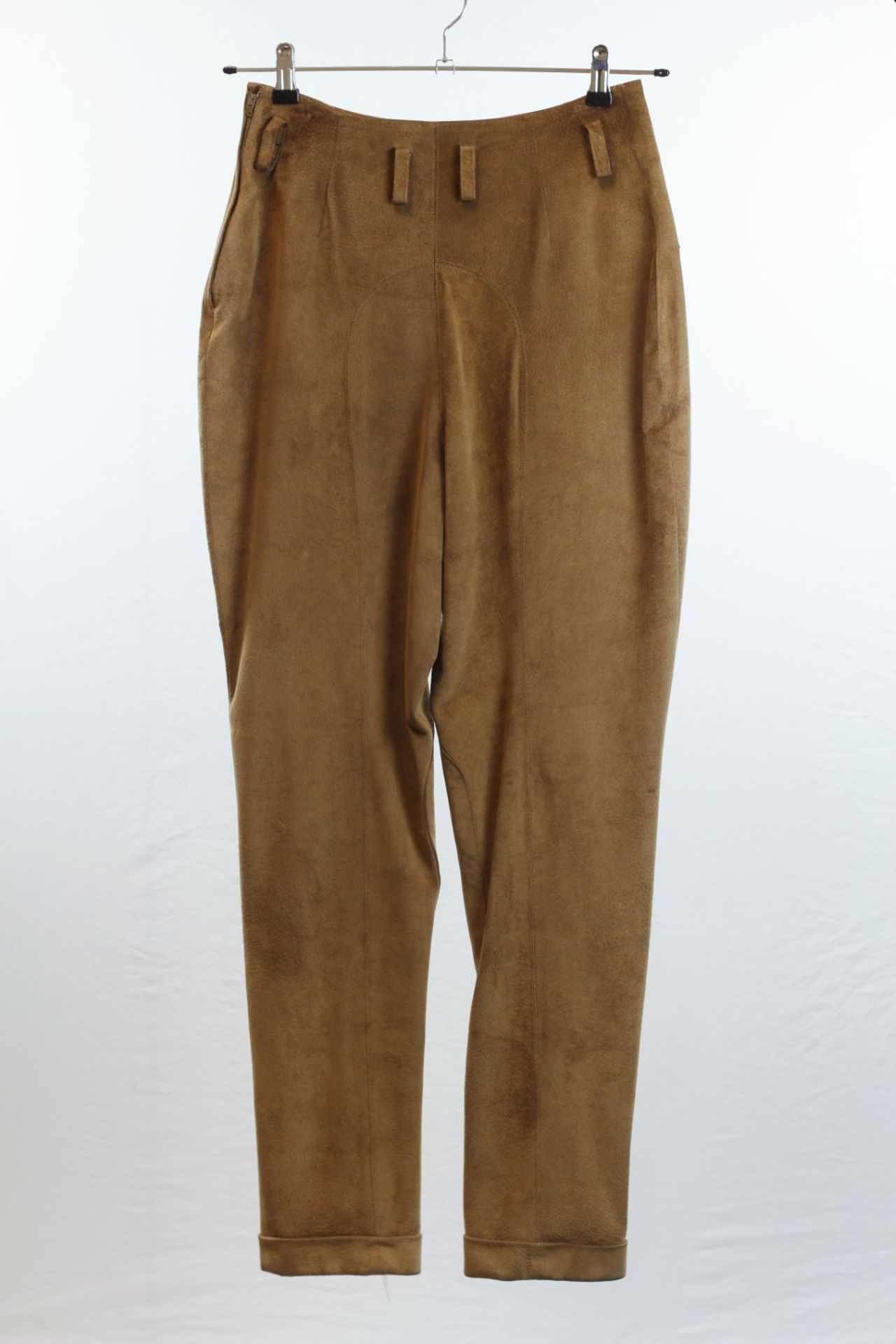 1 x Boutique Le Duc Fawn Brown Trousers - Size: 12 - Material: Natural Suede - From a High End