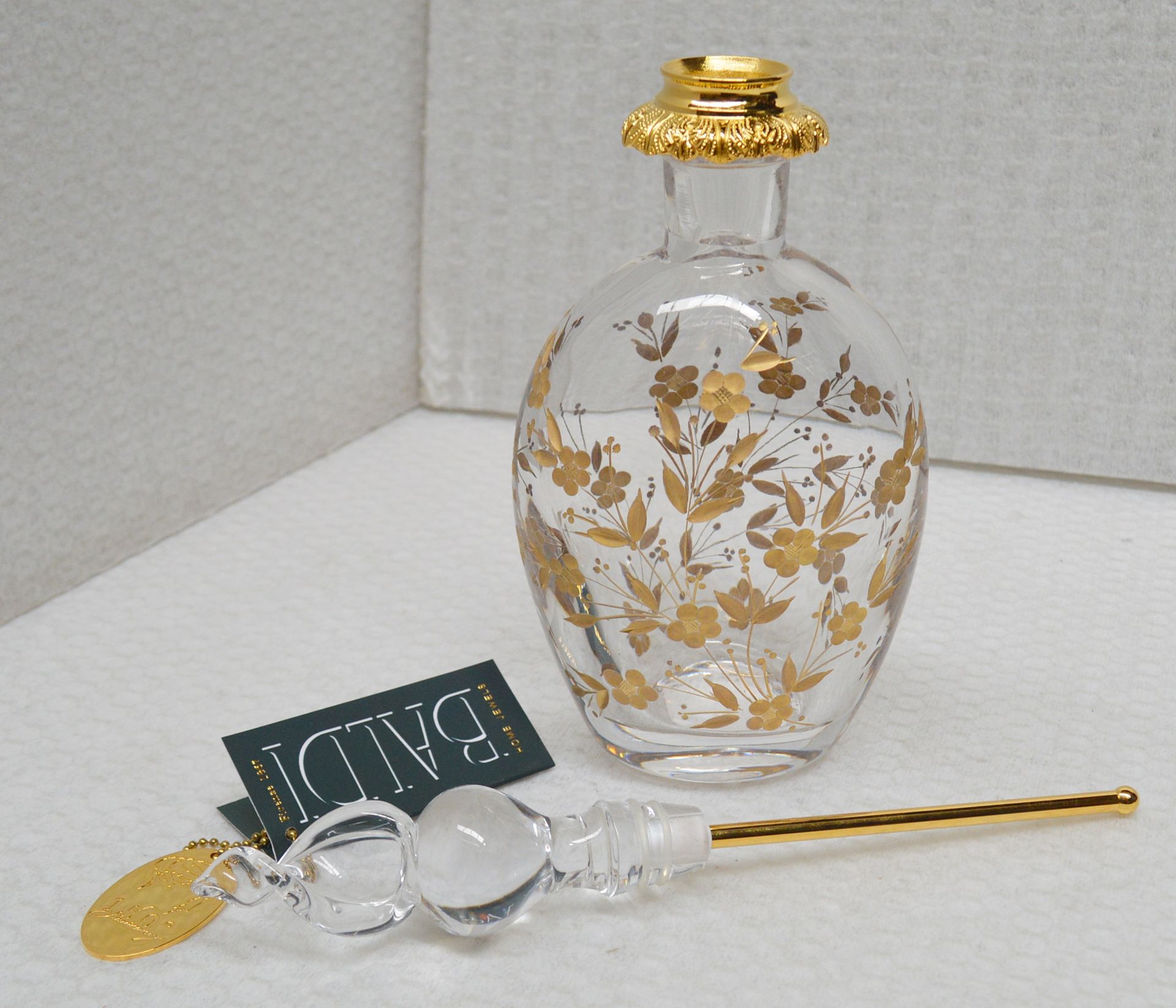1 x BALDI 'Home Jewels' Italian Hand-crafted Artisan Oval Bottle In Clear Crystal - Gilt Spring - Image 2 of 8