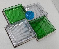 1 x BALDI 'Home Jewels' Italian Hand-crafted Artisan Glass 4-Dish Serving Trays In Green & Smoke