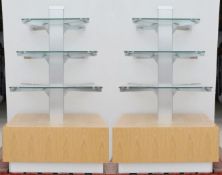 Pair Of Retail Display Units, Each With 3-Tiers Of Glass Shelving And Drawers In Base -