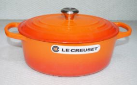 1 x LE CREUSET Signature Cast Iron Oval Casserole Dish With Lid In Volcanique Flame Orange (
