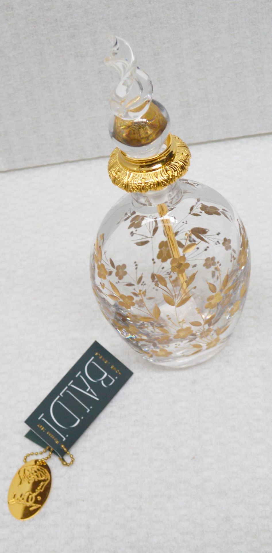 1 x BALDI 'Home Jewels' Italian Hand-crafted Artisan Oval Bottle In Clear Crystal - Gilt Spring - Image 4 of 8