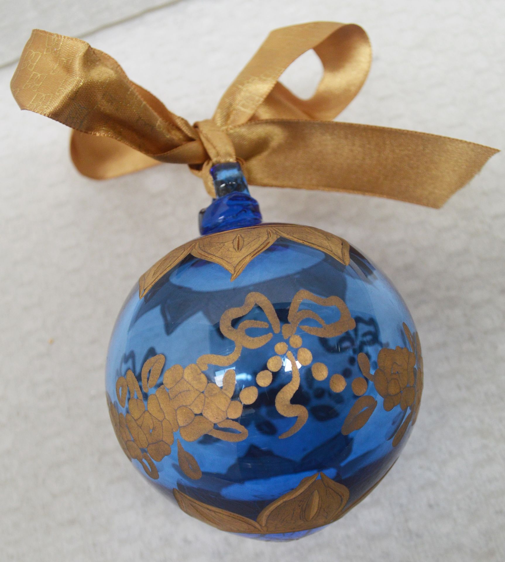 1 x BALDI 'Home Jewels' Italian Hand-crafted Artisan Glass Christmas Tree Decoration In Blue & Gold