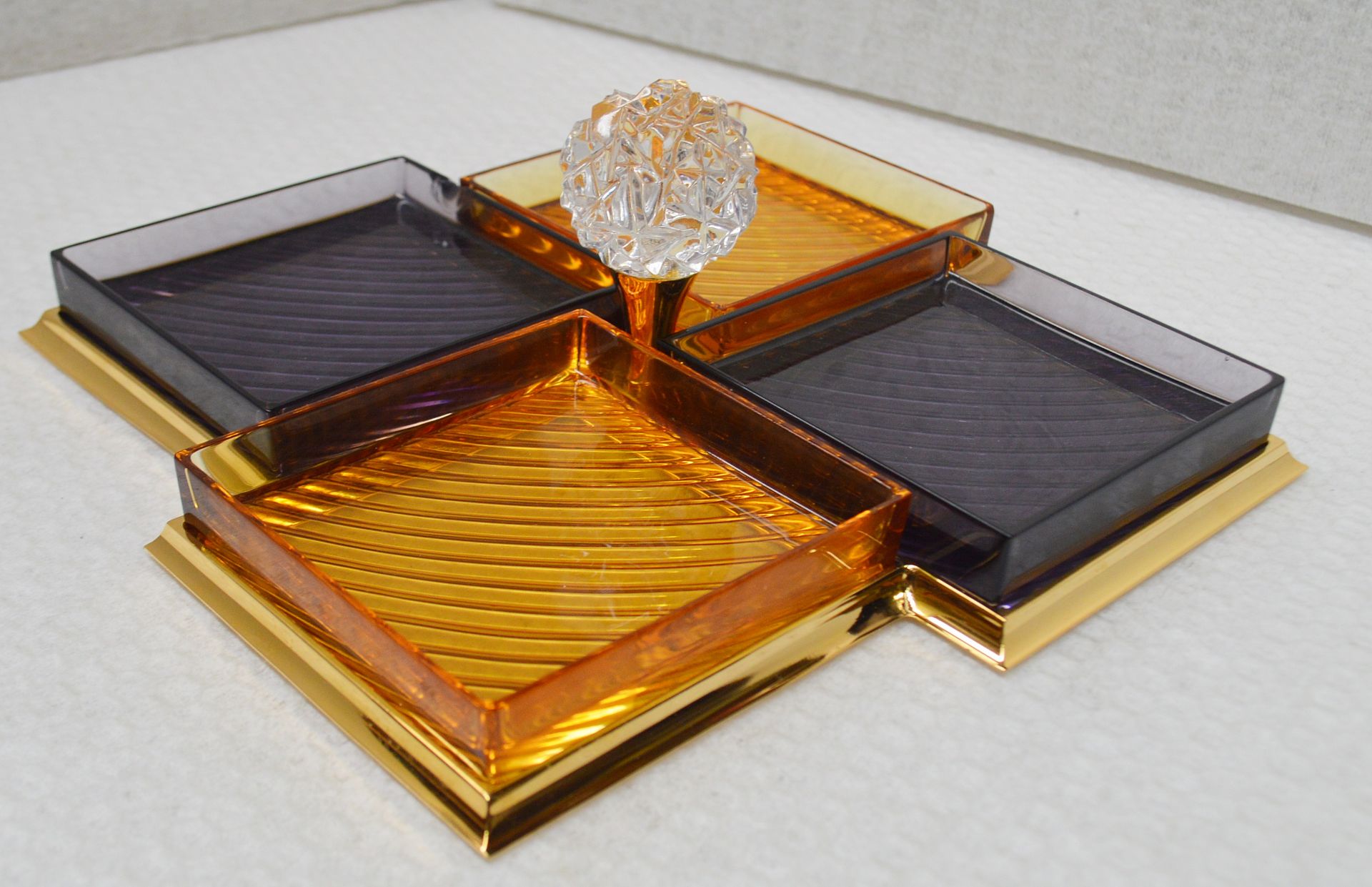 1 x BALDI 'Home Jewels' Italian Hand-crafted Artisan Glass 4-Dish Appetiser Trays In Orange & Purple - Image 2 of 4
