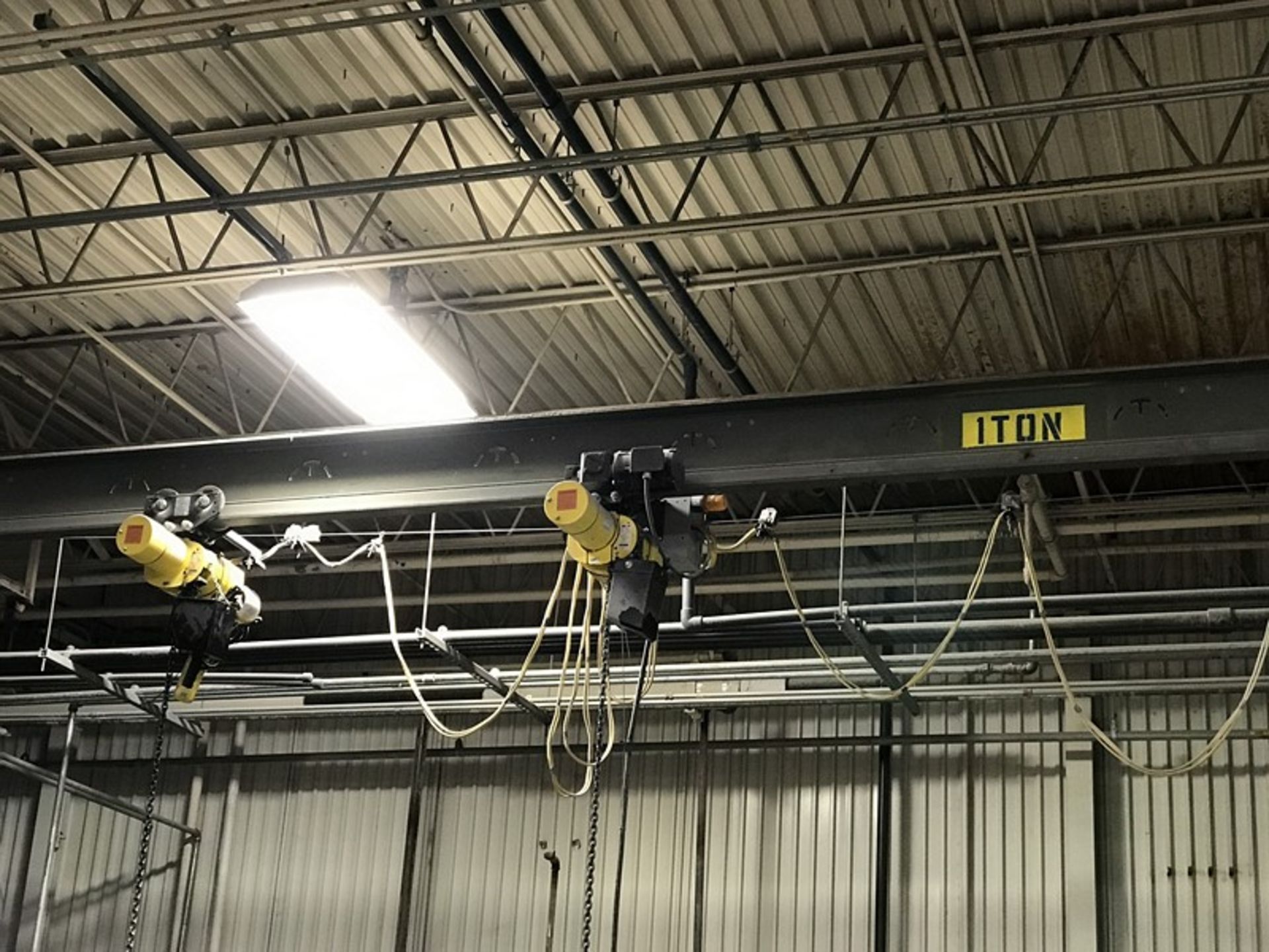 2 Pcs. 1000 Lb Yale Hoists with 1 ton overhead bridge and rails