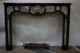 Fireplace in Marble, Noir de Mazy inlaid with Rouge de Rance 19th H125x175x29