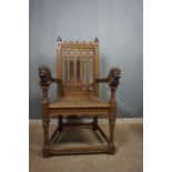 Finely sculpted neo-gotic armchair in wood 19th H120x66