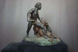 Statue in bronze, hunting decor with deer H62X62