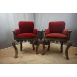 Couple of Neogotic armchairs with curved legs in wood 19th H105x80x55