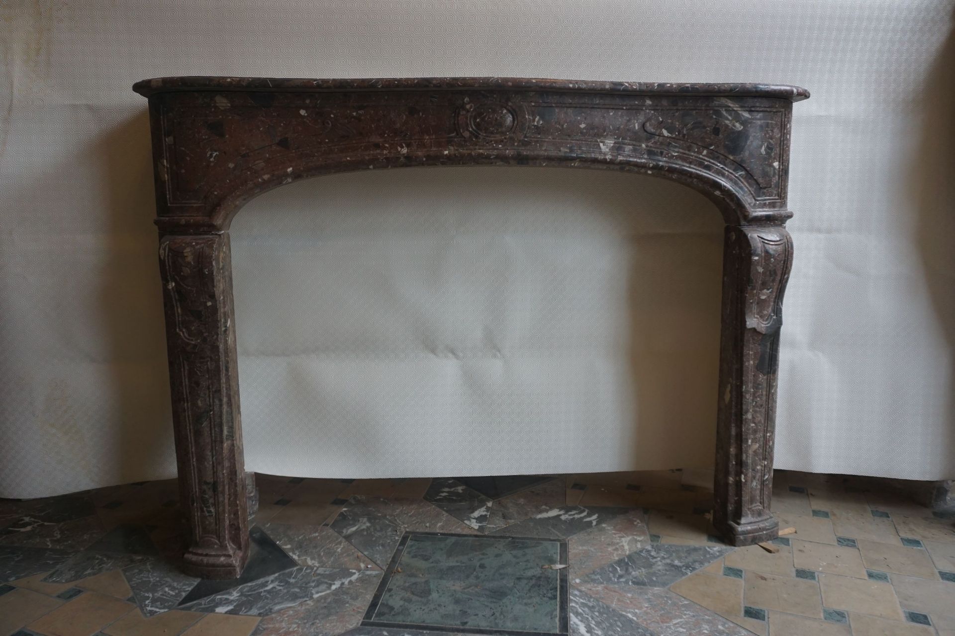 Fireplace in red marble 19th H119x164x33