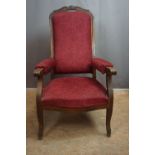 Armchair in wood and upholstery, tiltable 19th H117x65
