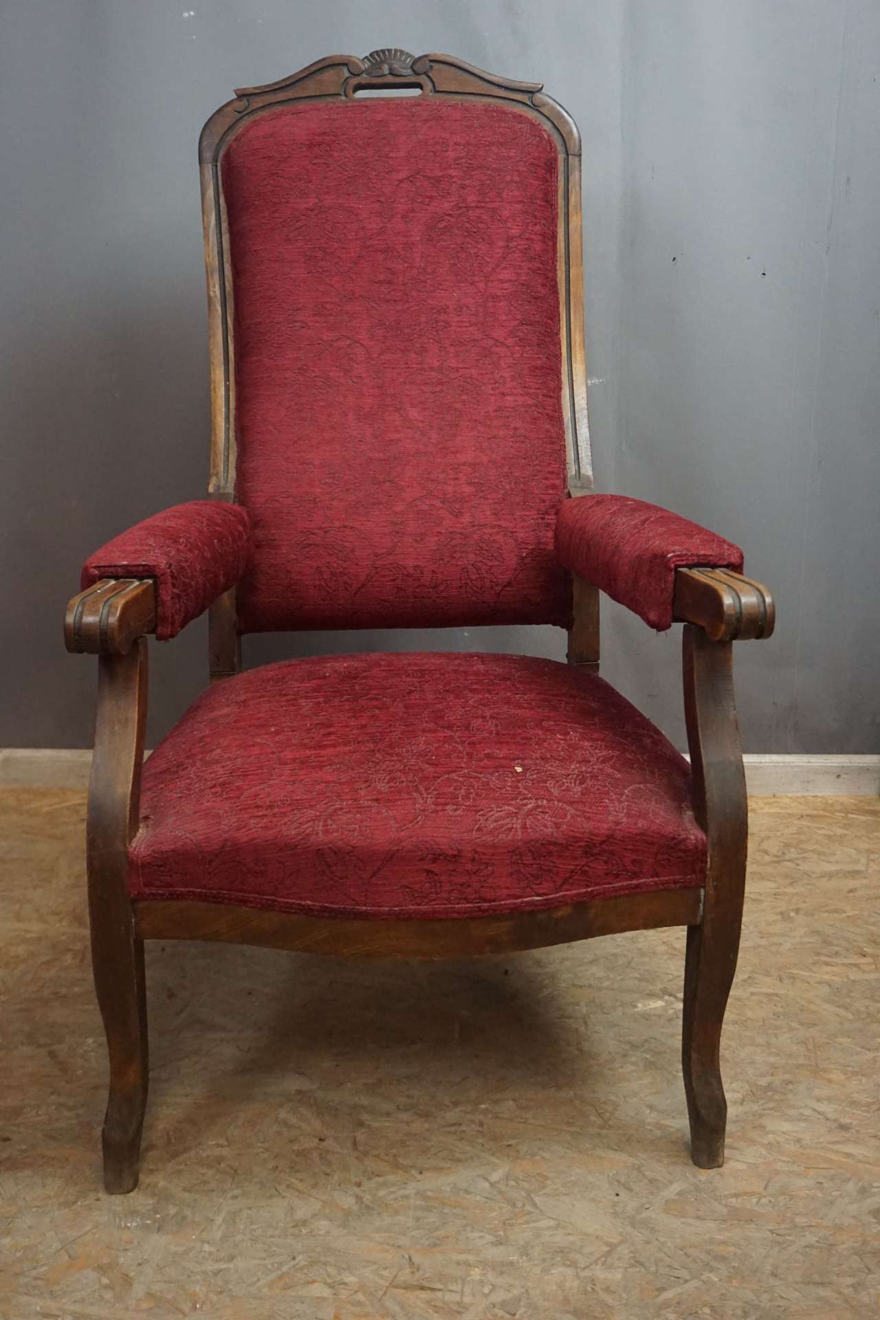 Armchair in wood and upholstery, tiltable 19th H117x65