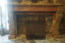Fireplace in brown marble with lion claws 19th H100x160x40