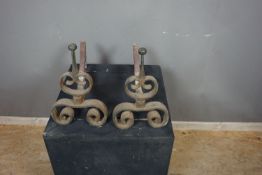 Couple of andirons in wrought iron H30