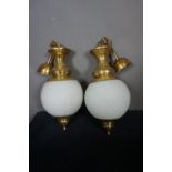 Couple hanging lamps Italy / Reggiani copper and glass