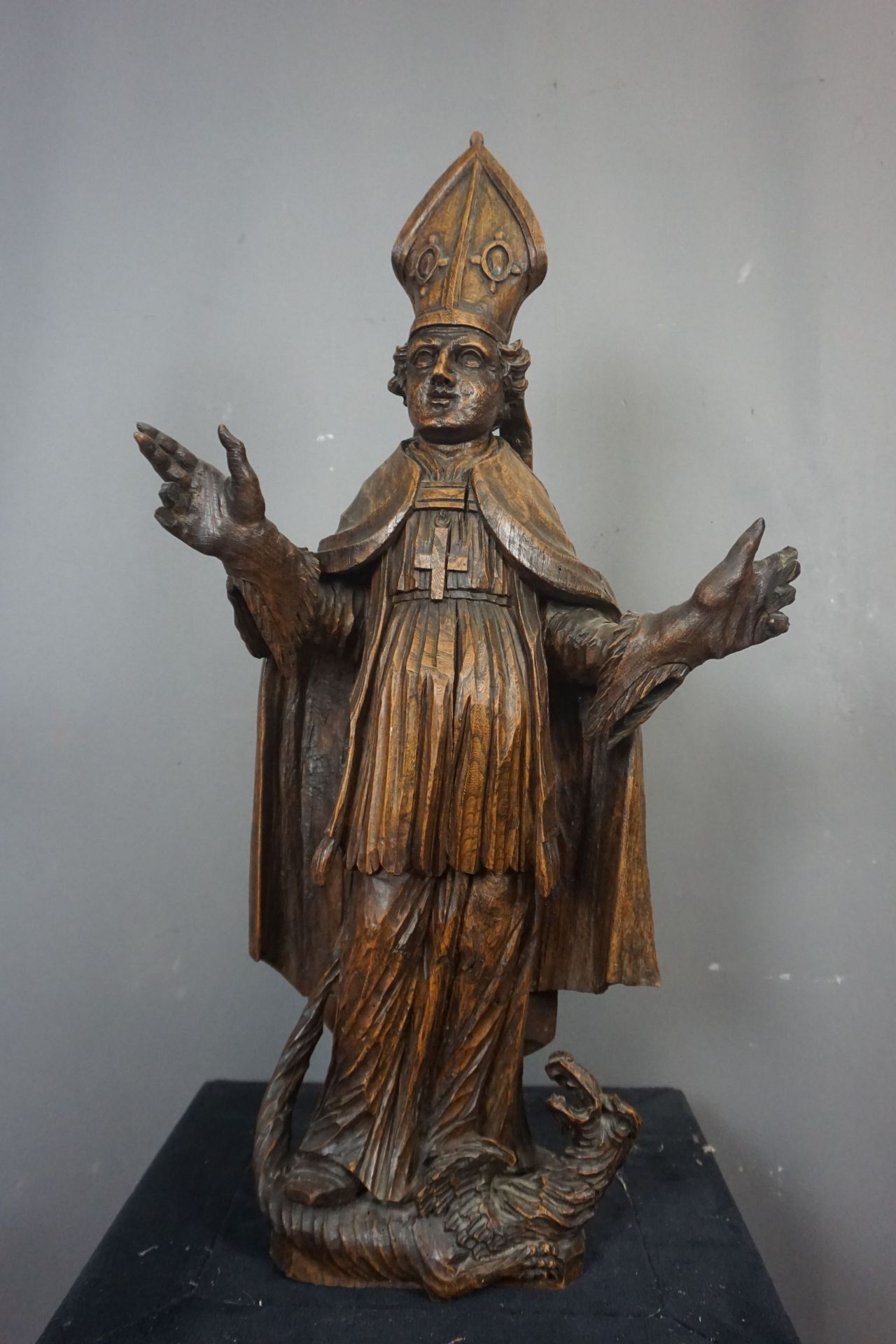 Sculpture in wood of saint with dragon h80
