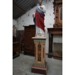 Large statue in plaster on base in wood, base is sacrifice block H305x62x57