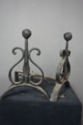 Pair of andirons in wrought iron H37