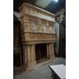 Monumental fireplace in marble, travertine, H360x300x120