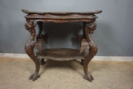 Finely sculpted table with tray in wood (Chinese?) Defects H76x92x52