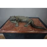 Crocodile in bronze on base in marble H57x36