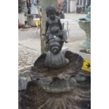 Fountain in bronze, putti on shell H132x86x89