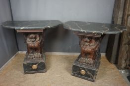 Unusual couple consoles in wood (Chinese?) H95x117x72