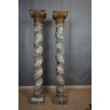 Couple of marble columns with capital in wood H185