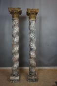 Couple of marble columns with capital in wood H185
