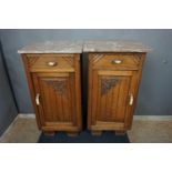 Couple bedside tables in wood with marble top, art deco, H77x42x42