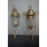 Couple of processian lanterns in copper and glass H47 19th