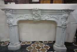 Fireplace in white marble 19th H140x223x36