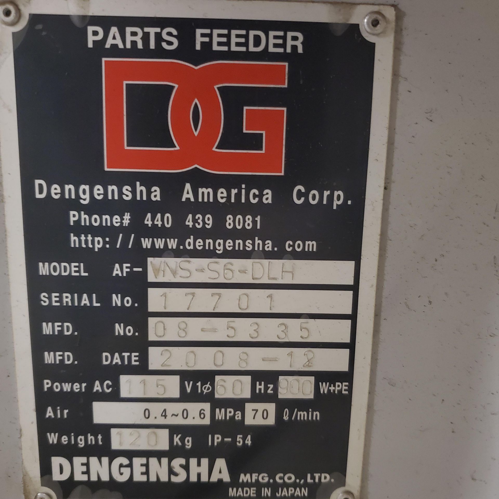 Dengensha Vibratory Parts Feeder Model AF-VNS-S6-DLH w/ 12" Vibratory Feeder Bowl Type DG-VB1, 110 - Image 3 of 4