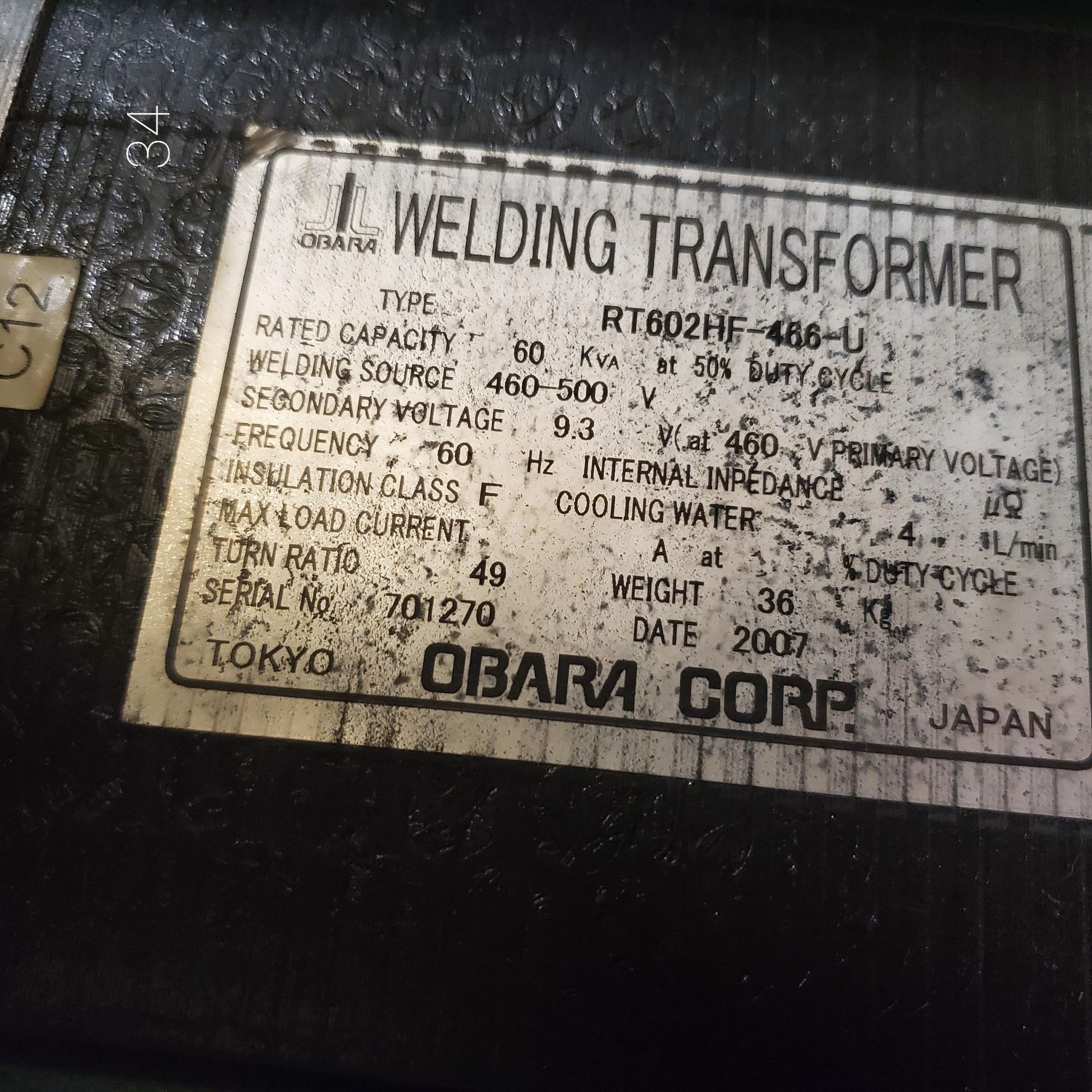 Obara 60 KVA Spot Welder Model RT602HF-466U, 440 3 Ph, Loading Fee $10 - Image 5 of 5