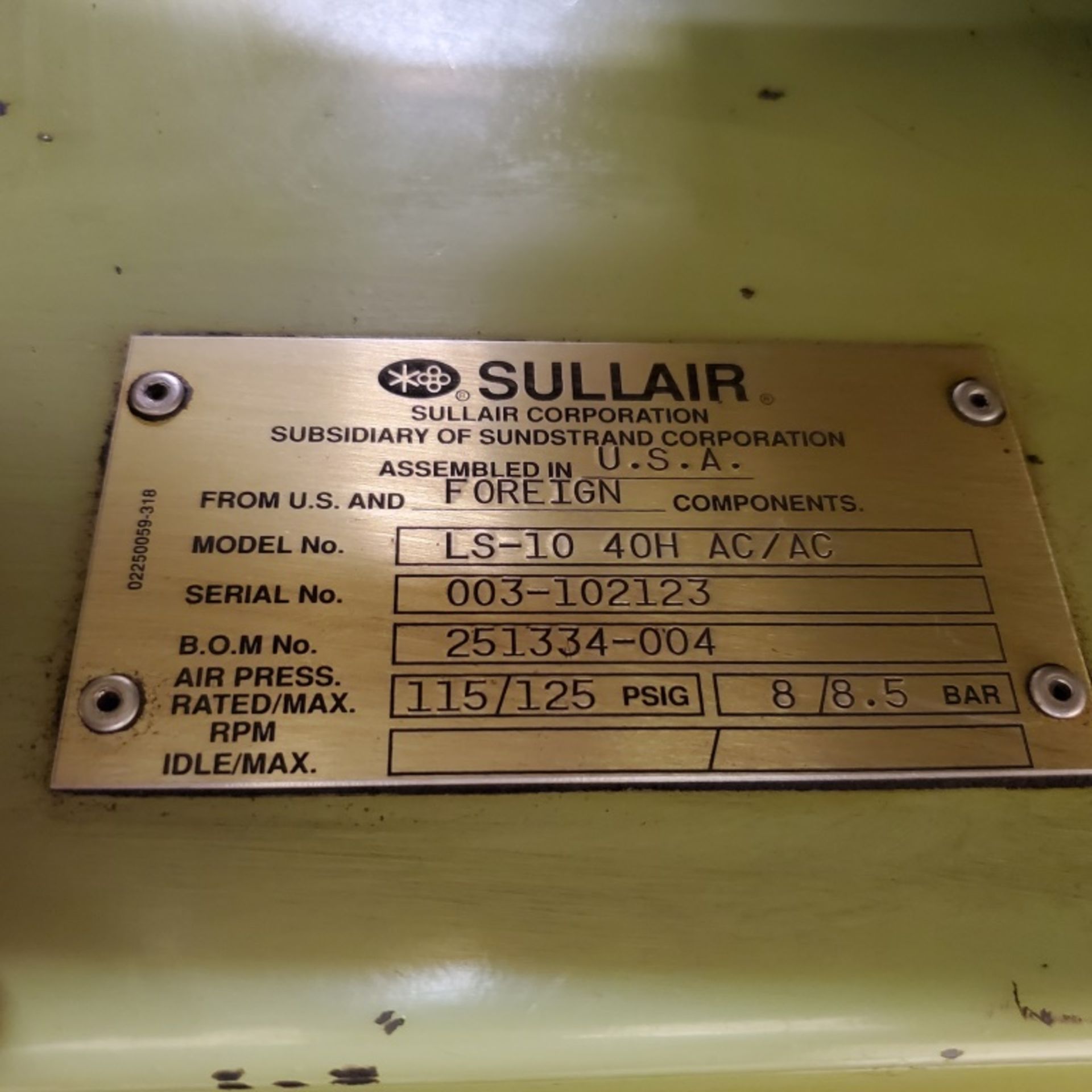 Sullair LS-10 Rotary Screw Air Compressor 40HP, 150 Gallon Tank, 2322 Hours, 230v, 3 PH, Loading Fee - Image 3 of 9