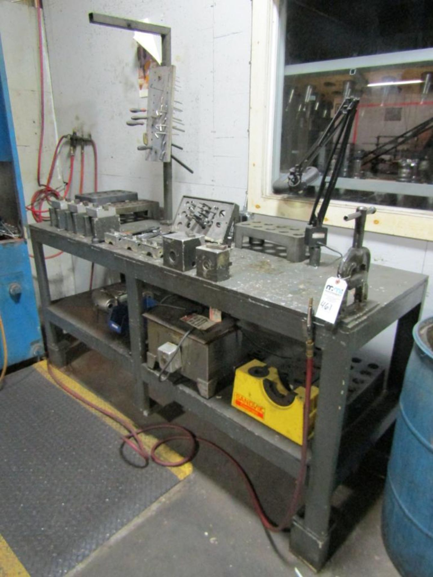 Heavy Duty Steel Table; 84" x 26" x 39" with Pipe Vise, CAT40/CAT 50 Tooling Breakdown Stations, & C