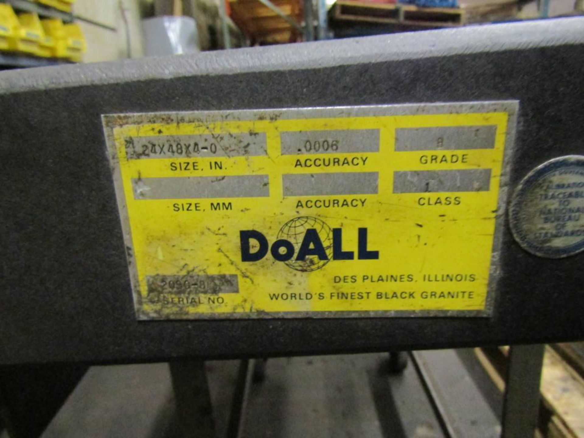 DoAll Granite Surface Plate; 24"W x 48"L x 4"T, B Grade, with Steel Base on Casters - Image 2 of 3