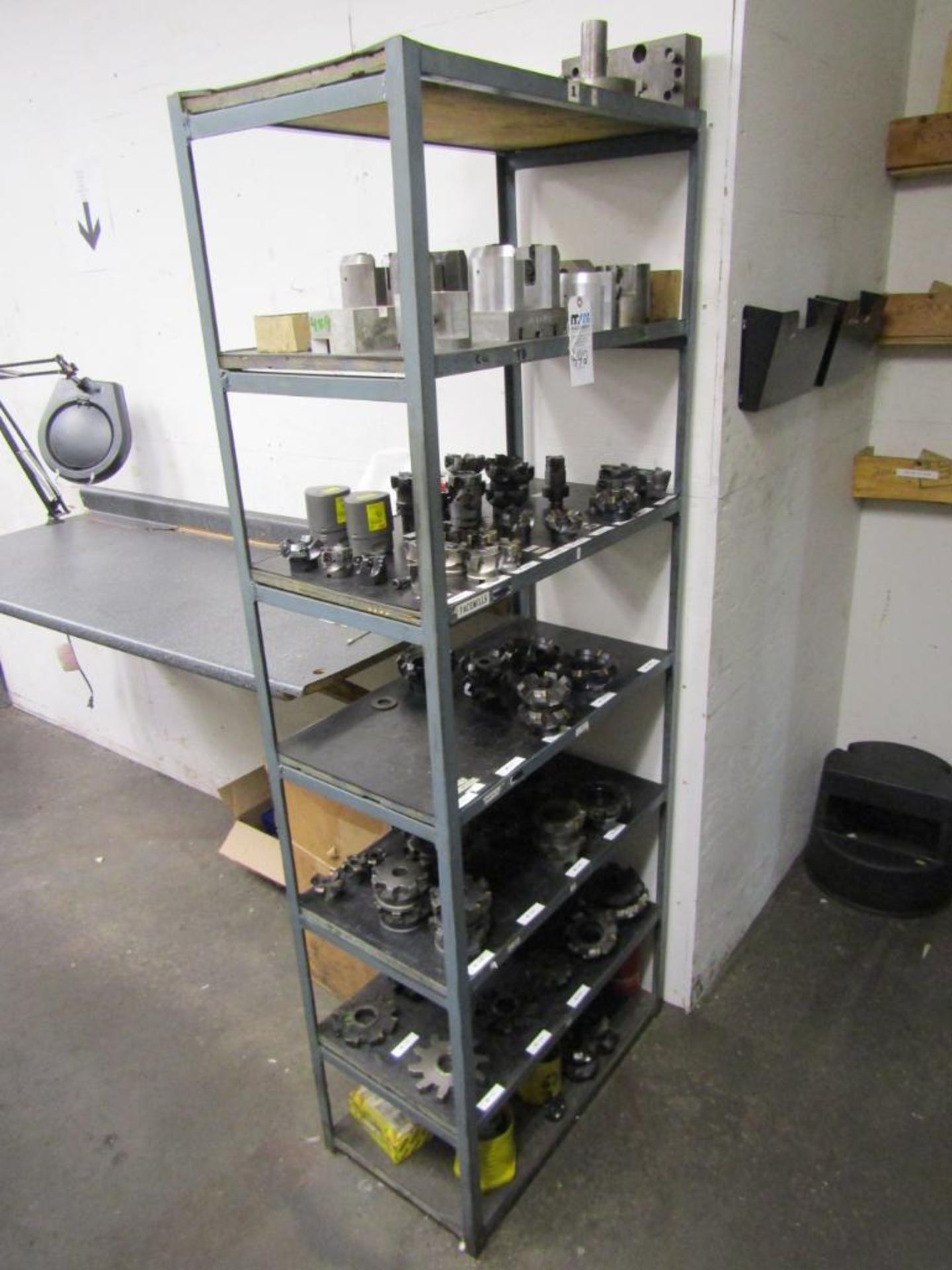 7-Tier Steel Frame Shelving Unit; 28.5" x 15" x 73", with Contents of Shell Mills, Side Cutters, Cus