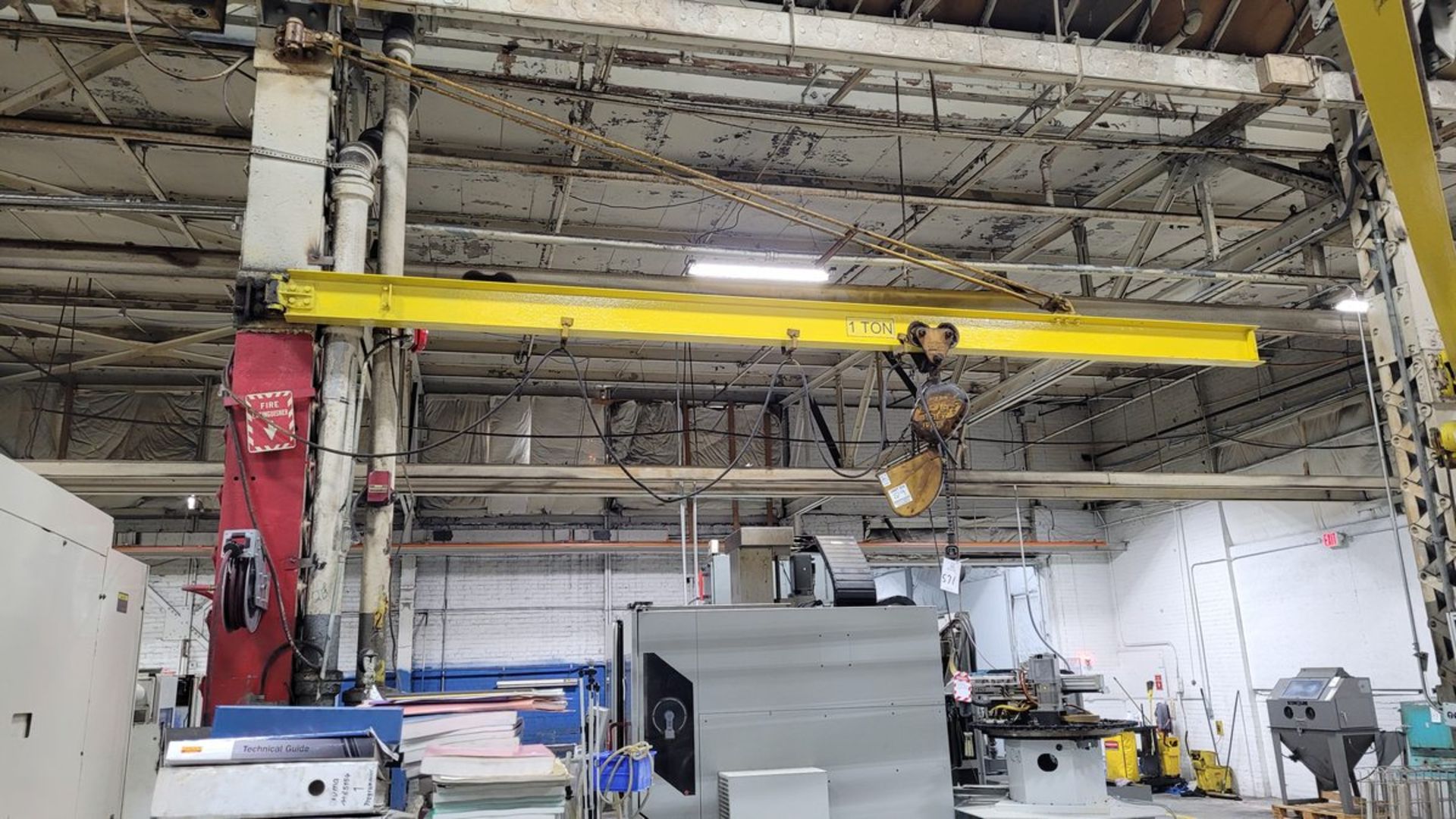 1 Ton Budgit Electric Chain Hoist, Beam Mounted 16' Jib with Pull Chain Controls