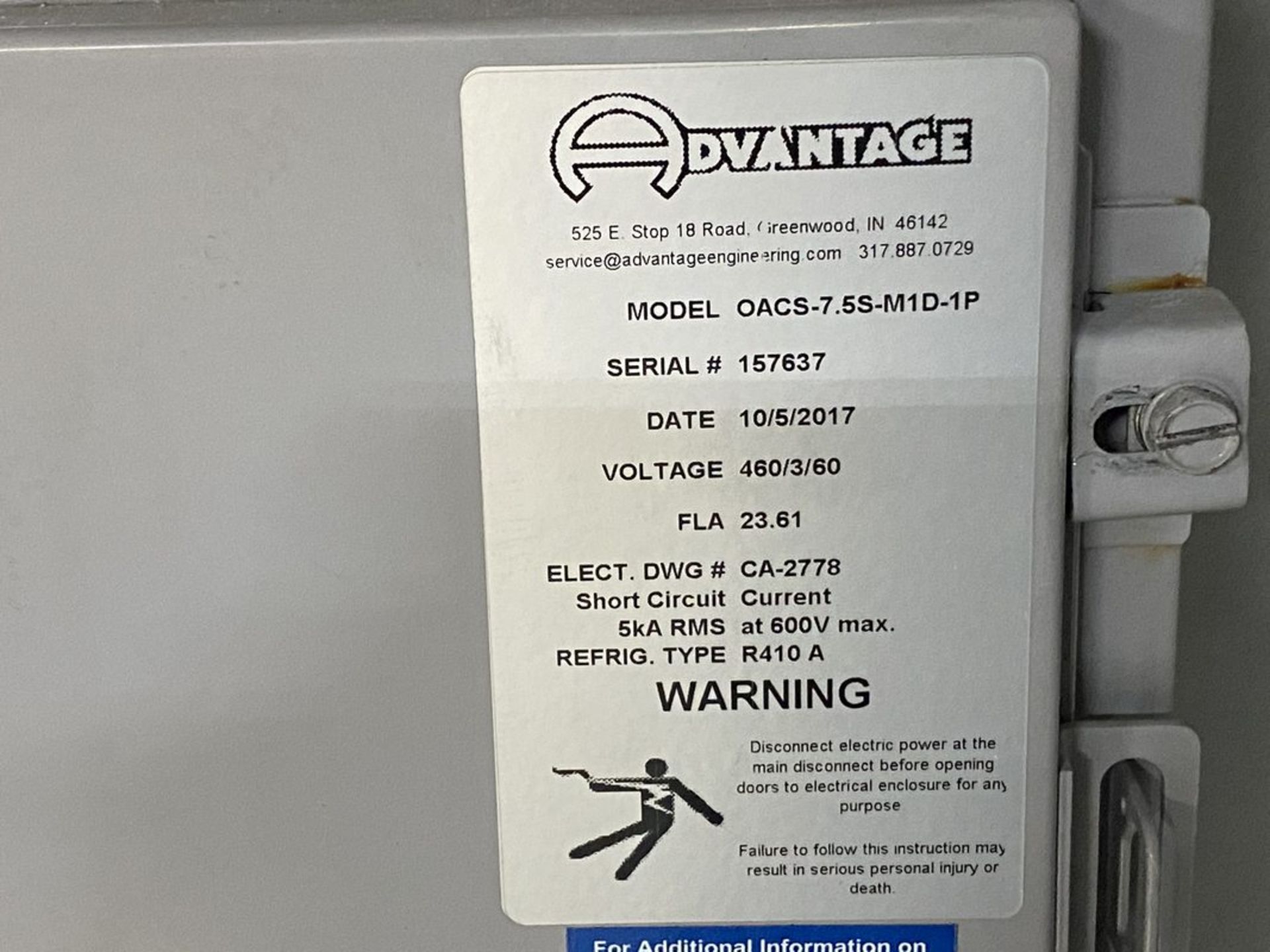 Advantage OACS-7.5S-M1D-1P Chiller, S/N 157637, 2017, with M1D Digital Scroll Chiller Control - Image 7 of 7