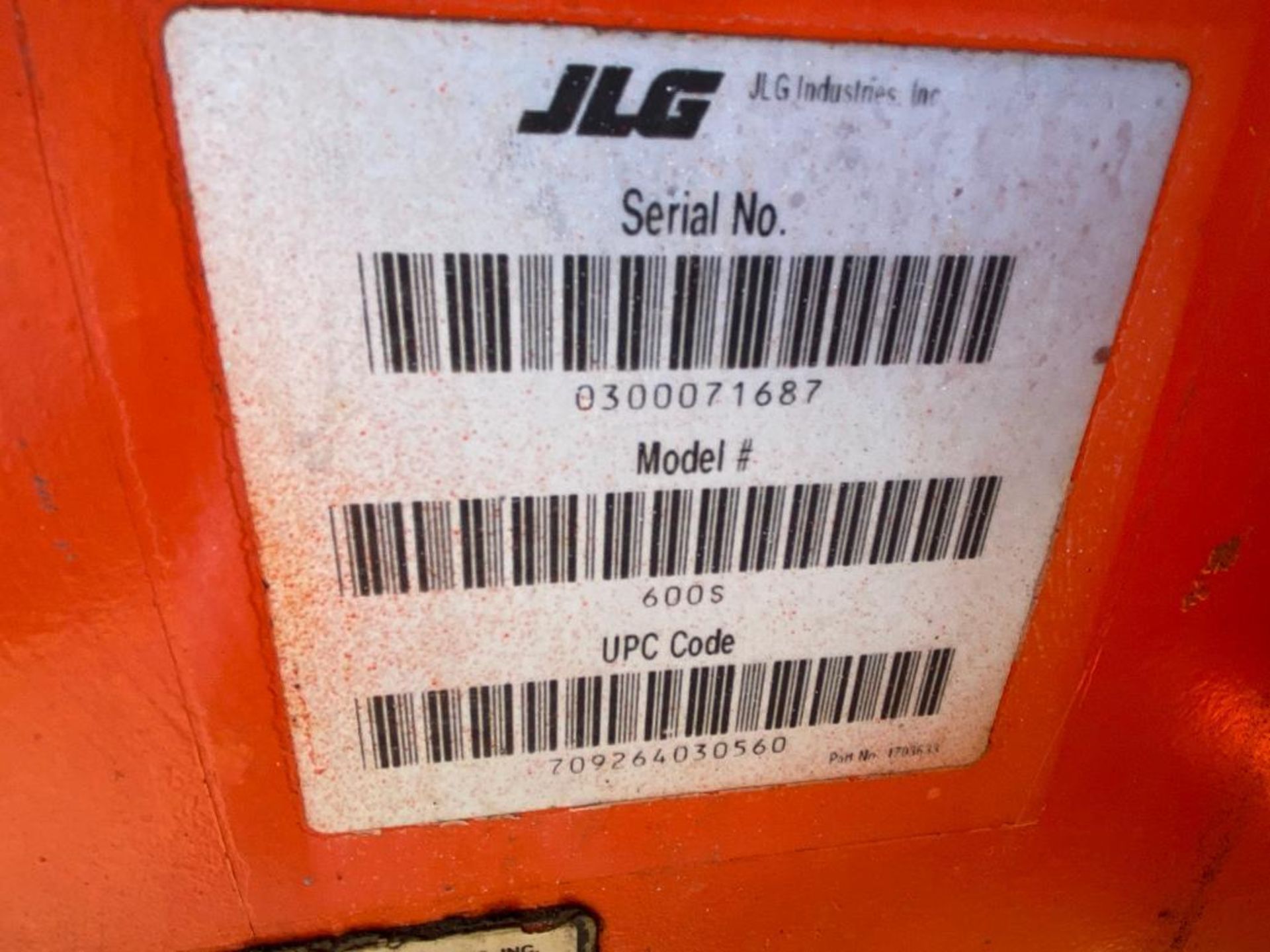 JLG 600S Rough Terrain Boom Lift (S/N 300071687, Year 2003), with 60' Platform Height, 49.47' - Image 8 of 9