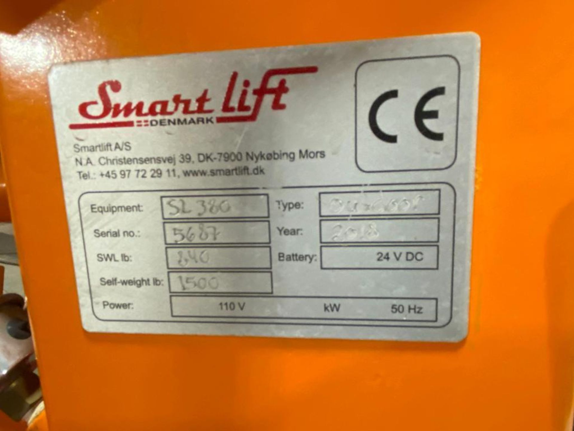 Smart Lift SL 380 Outdoor Panel Lift (S/N 5687, Year 2018), with 838 Lb. Lift, 59" Reach, 128" - Image 10 of 10