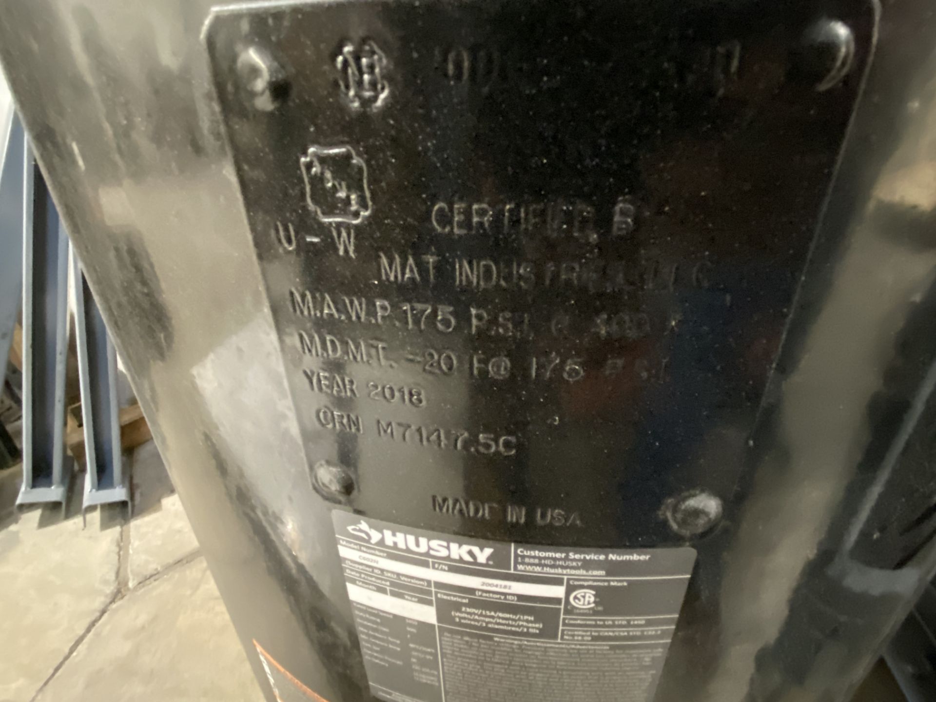 Husky C602H 4hp Vertical Tank Air Compressor, 2018 - Image 6 of 7