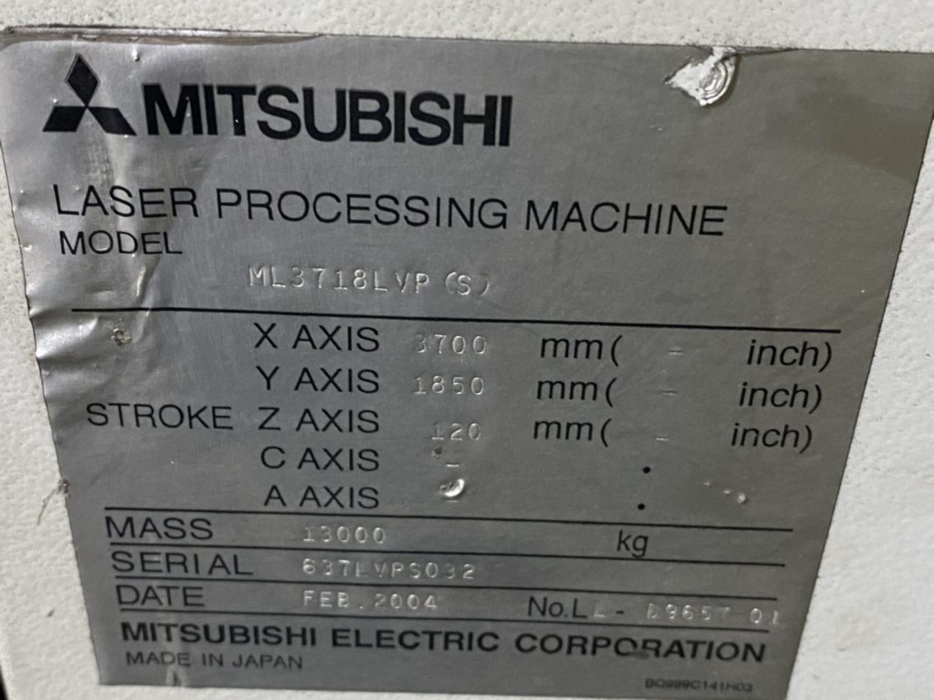 Mitsubishi ML3718LVP(S) 4kW CO2 CNC Laser Cutting System, 2004 - Image 18 of 19