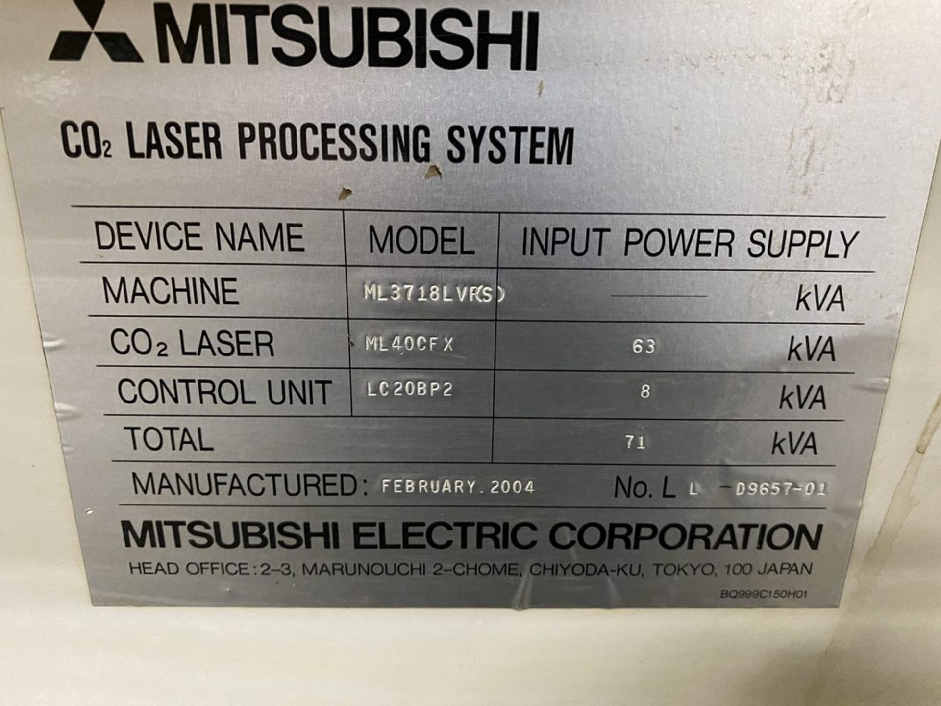 Mitsubishi ML3718LVP(S) 4kW CO2 CNC Laser Cutting System, 2004 - Image 19 of 19