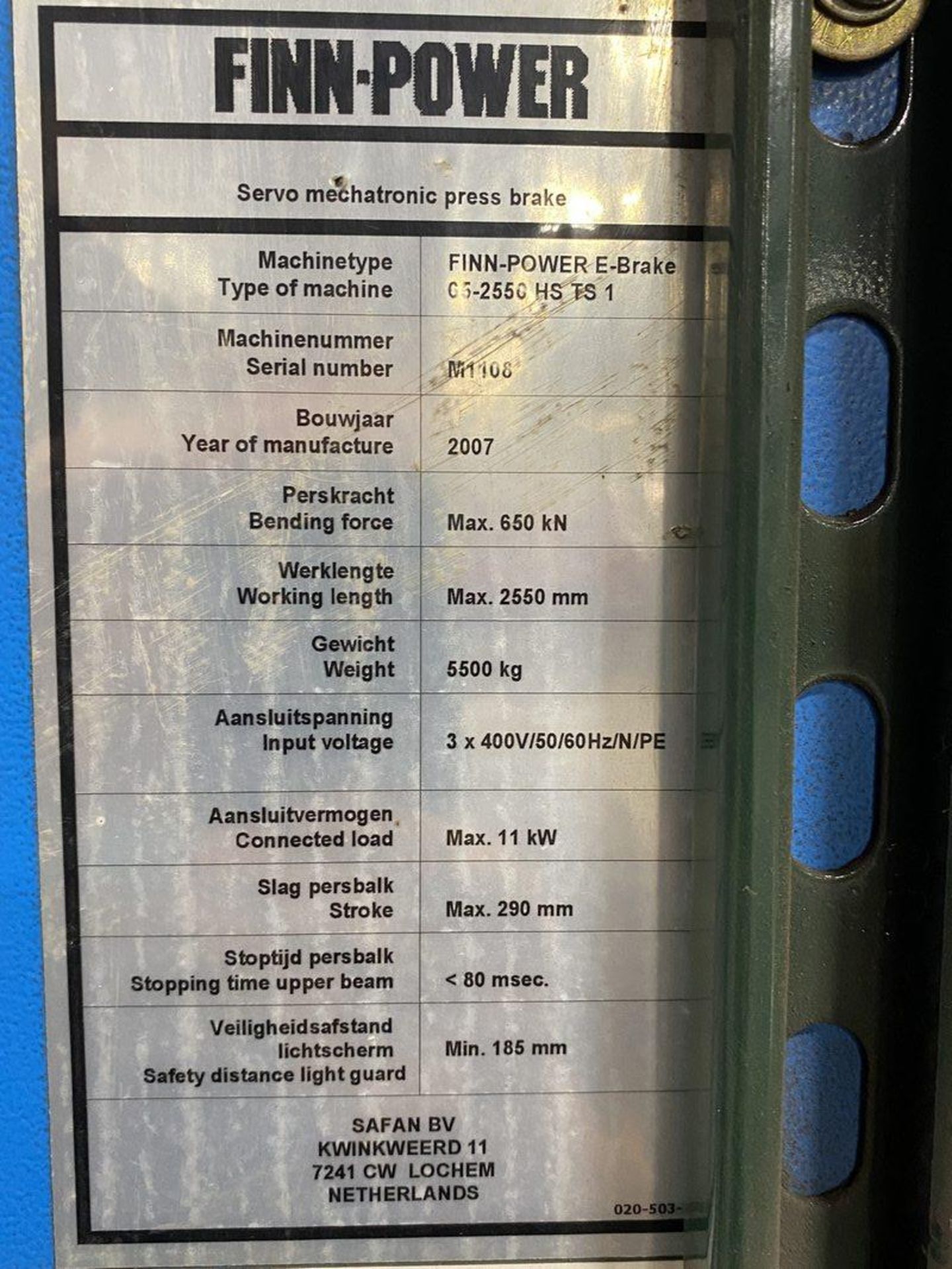 Finn Power E-Brake 65-2550 HS TS 1, 65-Ton x 100" 7-Axis CNC Servo Press Brake, S/N M1108, 2007 - Image 13 of 13