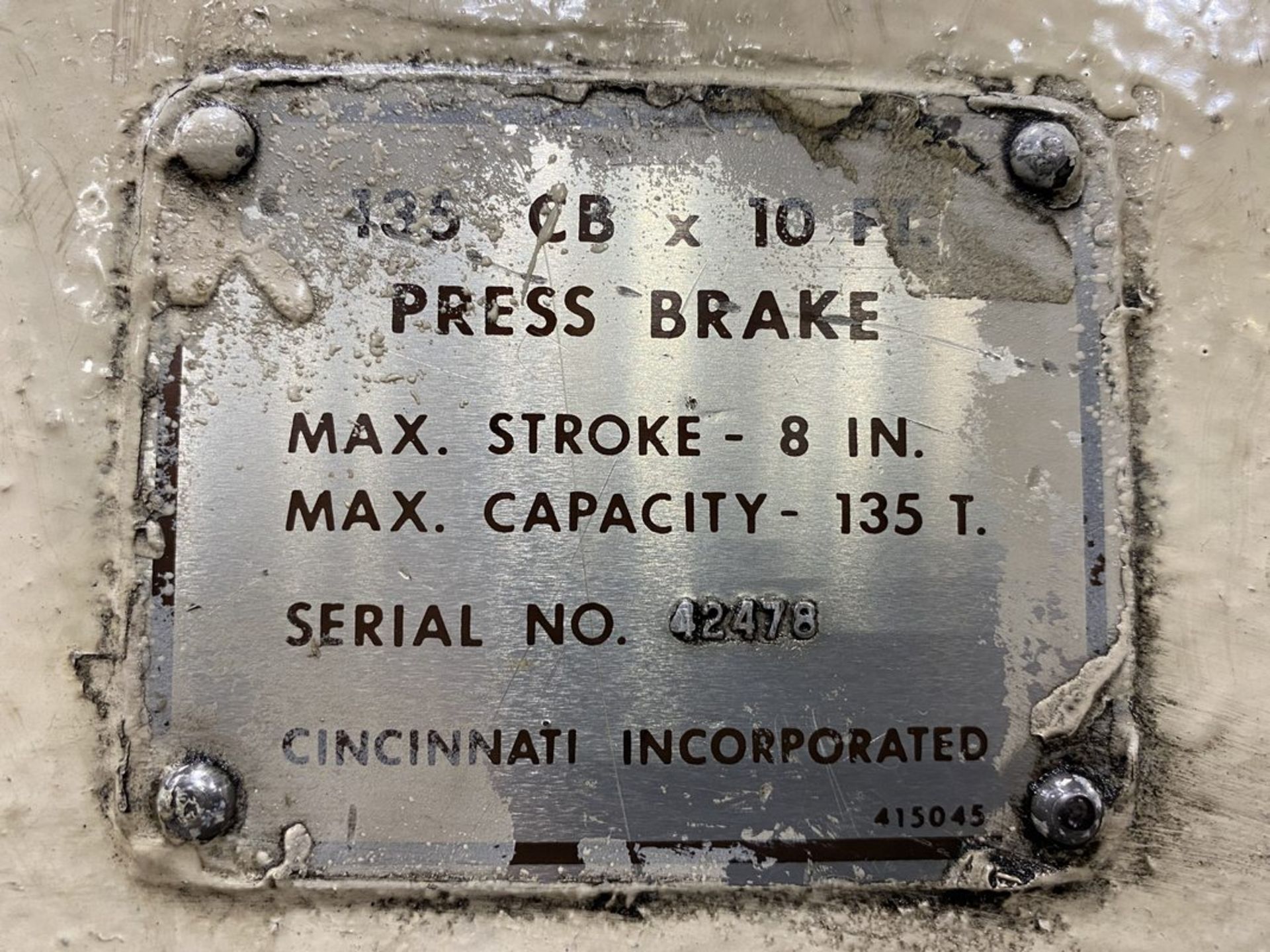 Cincinnati 135CBx10FT 135-Ton x 12' Hydraulic Press Brake, S/N 42478 - Image 19 of 19
