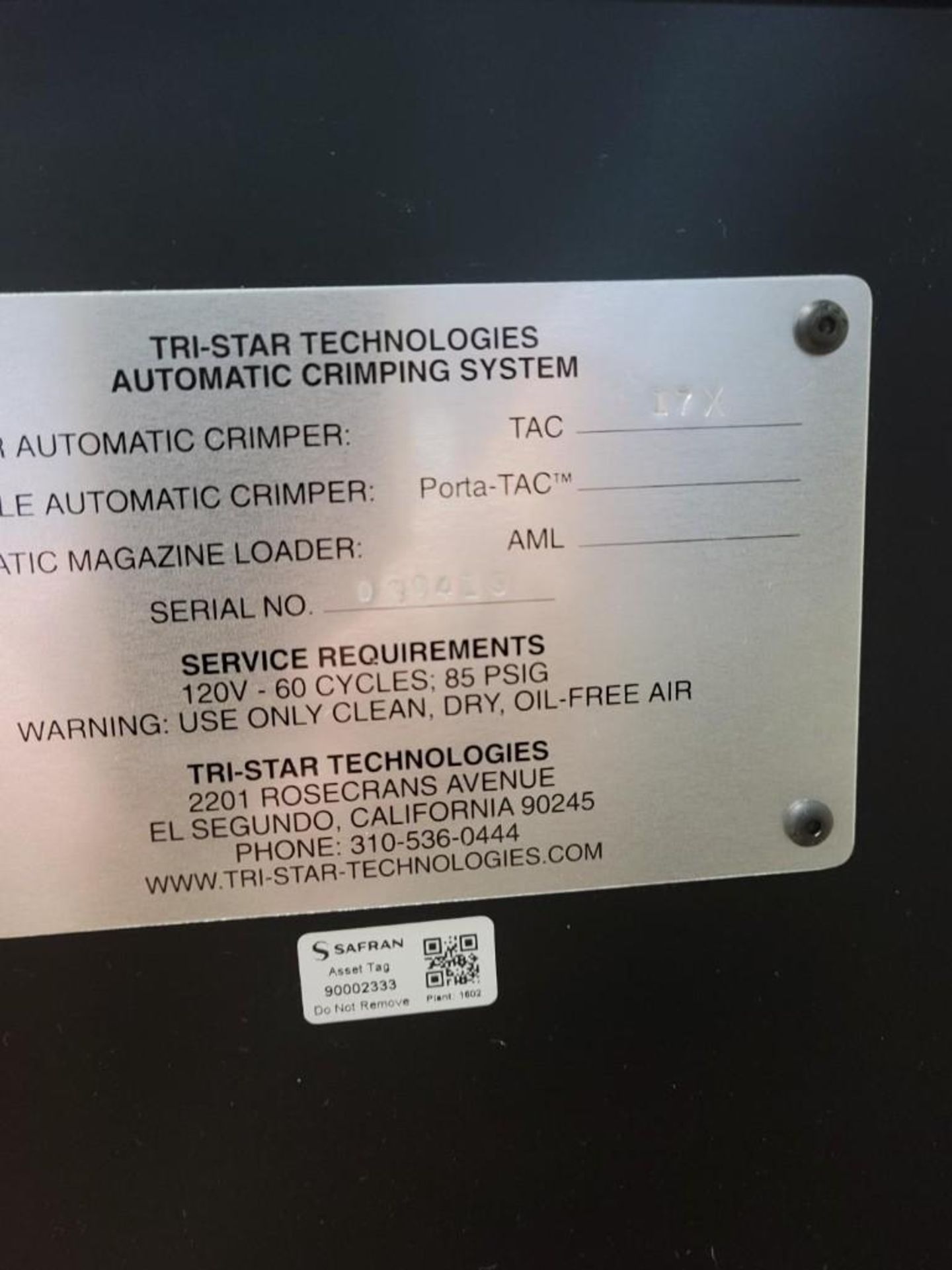 Tri-Star Technologies TAC 17X Automatic Crimper - Image 2 of 2